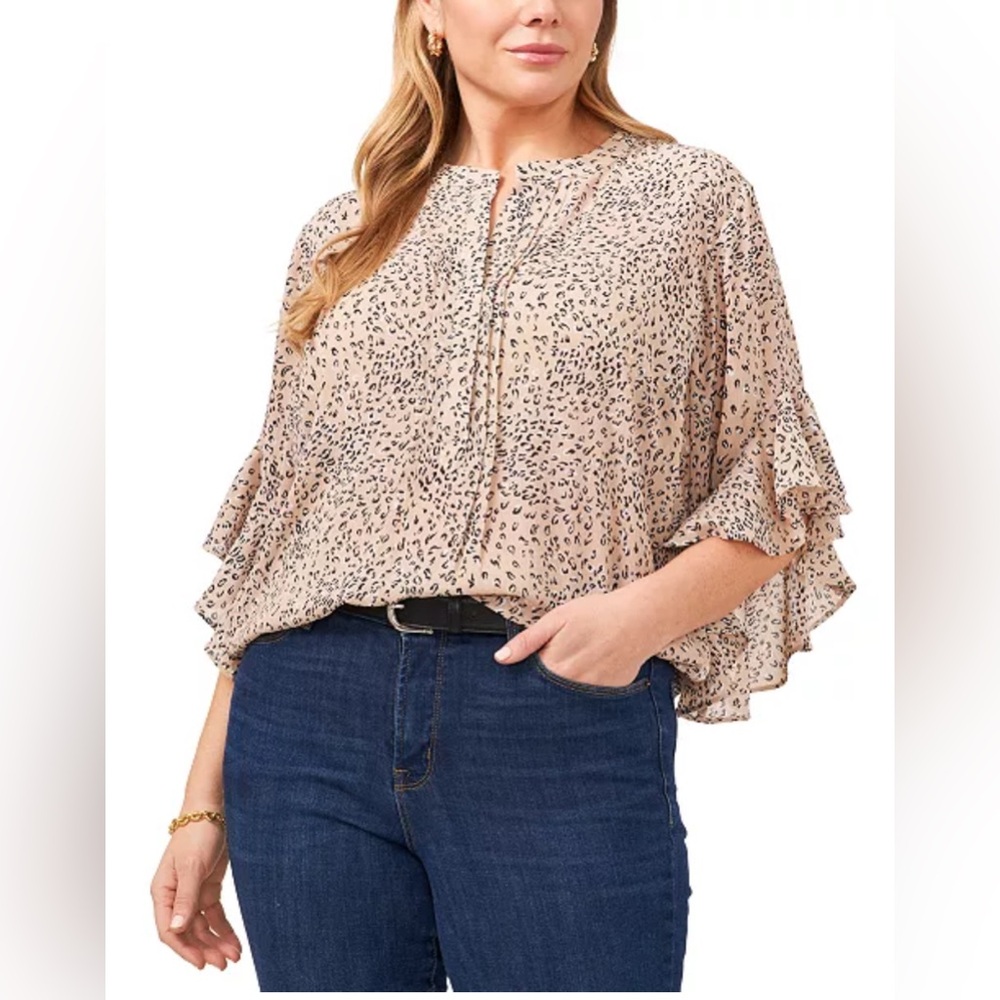 Vince Camuto Leopard Print Ruffle Sleeve Top